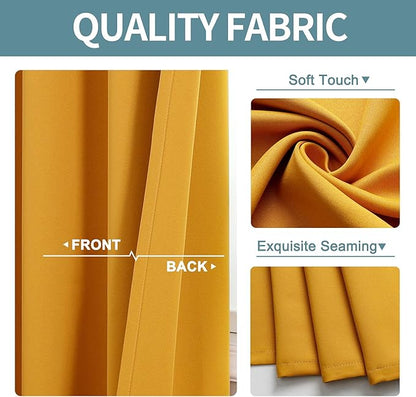 ChrisDowa Blackout Curtains 36 Inches Long for Living Room, Grommet Thermal Insulated Room Darkening Curtains for Bedroom (1 Panel Set, Mustard Yellow, 42W x 36L)