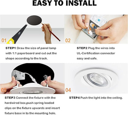4 Inch Gimbal Led Recessed Light, 2700K/3000K/3500K/4000K/5000K Dimmable Retrofit Eyeball Can Light with Jbox 12W, Waterproof Recessed Lighting for shower, Recessed Ceiling LED Lights.(6 Pack) ﻿