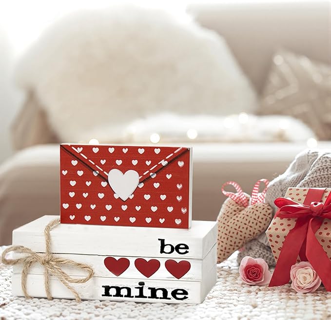 Smile Valentine's Day Wooden Book Decor Be Mine Envelope & Heart - Themed Signs, Valentine Indoor Decoration