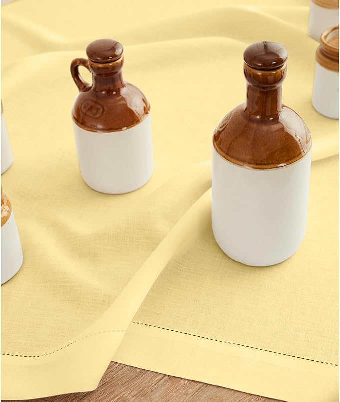 Solino Home Linen Yellow Table Runner 120 Inches Long - 100% Pure Linen Hemstitch 14 x 120 Inch Table Runner for Dining - Classic Hemstitch