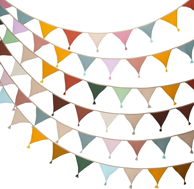 Fabric Bunting Banner, 2 Pack Handmade Neutral String Banner with Tassel Each 8.5 ft 10 Flags Nursery Wall Hanging Wedding Birthday Home Baby Shower Party Decoration Bunting (Coffee Beige 2 Packs)