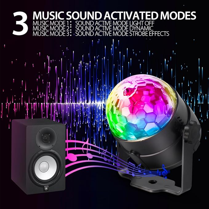 Disco Ball DJ Party Lights Sound Activated with Remote Control Strobe Lamp 7 Modes Stage Light for Home Room Dance Parties Karaoke Halloween Christmas Birthday Decorations