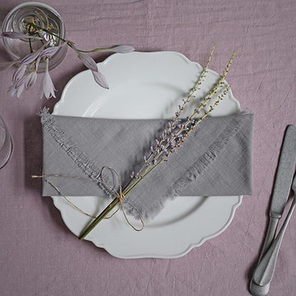 Handmade Cloth Napkins 100% Cotton Napkins with Fringe，Delicate Handmade Cloth Napkins for Dinners, Parties, Weddings and More，18 x 18 Inch Set of 4 - Grey