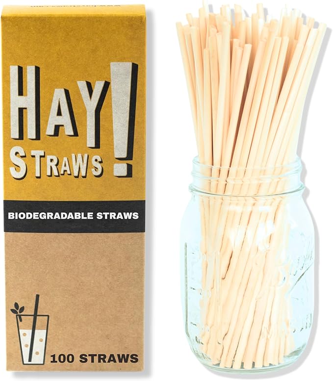 HAY! Straws® 7.75" Regular Drinking Straws | 100ct Disposable Natural Wheat Stem Straws | Never Soggy, Neutral-Taste | 100% Biodegradable | Alternative to Plastic and Bioplastic Straws