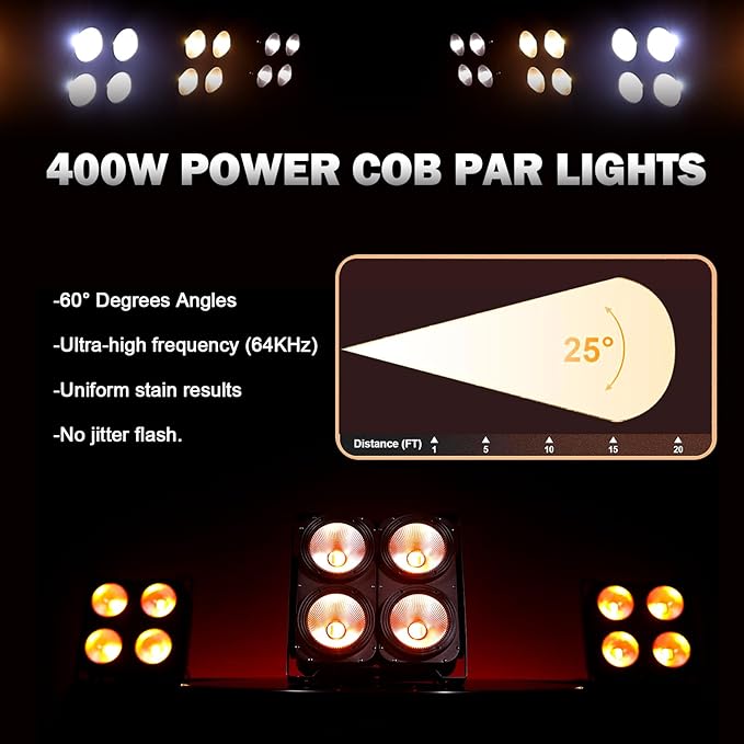 COB Stage Lights, 400W LED Par Light, 3500K~7500K Spotlights LED Blinder Warm&Cold White DMX512 Sound Activated for Church Events Wedding Parties Concert Theater