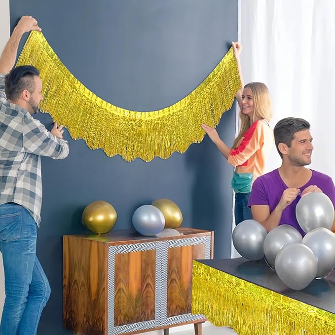 LOLStar 6 Pack Gold Foil Fringe Garland Christmas Party Decorations, 59Ft Tinsel Streamers Shiny Gold Wall Hanging Tinsel Fringe Banners for Wedding Birthday Anniversary New Year Party Decor
