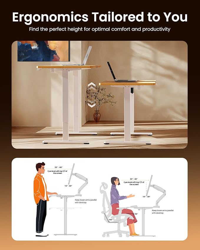 ErGear Height Adjustable Electric Standing Desk, 40 x 24 Inches Sit Stand up Desk, Memory Computer Home Office Desk, Light Vintage Brown