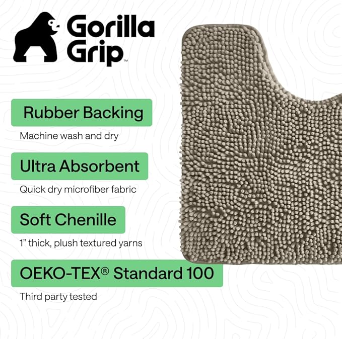 GORILLA GRIP Bathroom Rug Sets, Soft Chenille 2 Piece Area Rugs Set, Toilet Base Mat and 30x20 Carpet, Absorbent Microfiber Washable Mats Dry Quickly, Home Décor and Bath Room Accessories, Latte