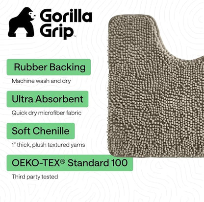 GORILLA GRIP Bathroom Rug Sets, Soft Chenille 2 Piece Area Rugs Set, Toilet Base Mat and 30x20 Carpet, Absorbent Microfiber Washable Mats Dry Quickly, Home Décor and Bath Room Accessories, Latte