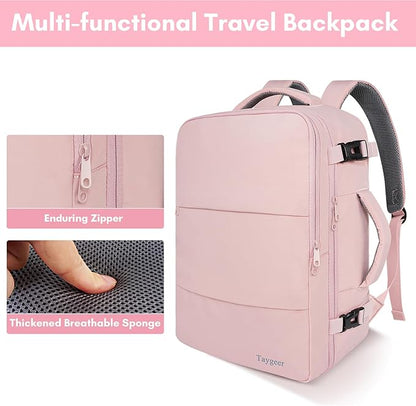 Taygeer Travel Backpack for Women, Carry On Backpack with Water Bottle Pocket & Shoe Pouch, TSA 15.6inch Laptop Mochila Flight Approved, Nurse Bag Casual Daypack for Weekender Business Hiking, Pink