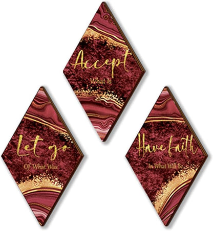 ONIZHITY 3 Pcs Red Gold Bathroom Decor Red Gold Wall Decor with Accept Let Go Have Faith Quote Rustic Vintage Farmhouse Wooden Hanging Signs for Home Living Room Bedroom Office(12x7 Inches)