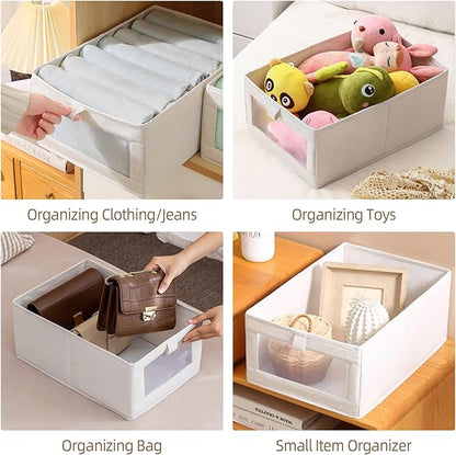 Linen Closet Organizers And Storage, 10 Pack Closet Storage Bins Linen Closet Baskets for Closet Organization Foldable Closet Organizer Bins with Clear Window For Organizing Clothing, Shelves, Jeans