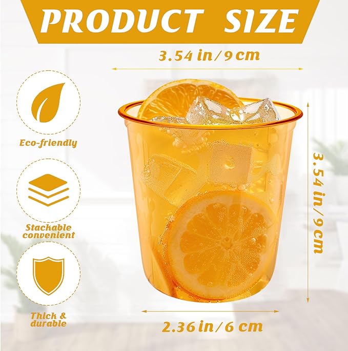 50pcs 12oz Disposable Stemless Glasses,PET Disposable Drinking Cups,Cold Party Clear Plastic Wine Glasses for Parties Birthday,Wedding,Meeting,Christmas Party Supplies. (Orange)