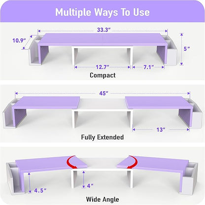 Simple Houseware Desk Dual Monitor Stand Riser with Drawer, Purple