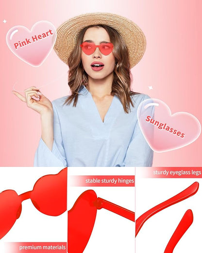 20 Pairs Heart Sunglasses for Women Bulk Transparent Heart Shaped Sunglasses Bachelorette Party Glasses Fun Glasses for Party Favor to Add A Splash of Fun And Style (20Pcs Pink+Red)