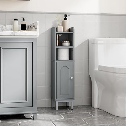 Bathroom Storage Cabinet, Small Corner Floor Cabinet with Door and Shelves, Narrow Toilet Paper Holder, Bathroom Organizer with Adjustable Shelf, for Small Spaces, Gray BC08221GR