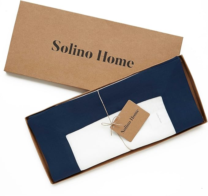 Solino Home Linen Table Runner 120 Inches Long - Navy and White 100% Pure Linen 14 x 120 Inch Table Runner for Dining, Fall, Autumn, Christmas, Holiday, Winter, New Year - Contempo