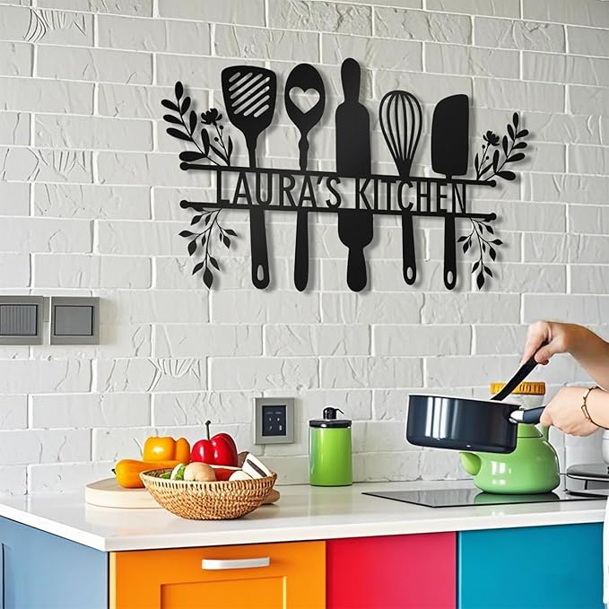 Personalized Kitchen Signs Wall Decor - Custom Metal Name Sign, Custom Rustic Kitchen Decor, Metal Wall Art Gift for Mothers Day, Mom, Mother, Grandma or Chef, Housewarming, Home Decor