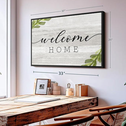 Elephant Stock Rustic Welcome Home Wall Art - Horizontal Floating Framed Canvas - 1-Piece Living Room Wall Decor - Digital Art Inspirational And Typography Canvas Print - Gray and Black Decor for Wall by Natalie Carpentieri - 37" X 25"