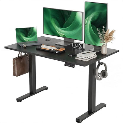 Claiks Electric Standing Desk, Adjustable Height Stand up Desk, 48x24 Inches Sit Stand Home Office Desk with Splice Board, Black Frame/Deep Black Top