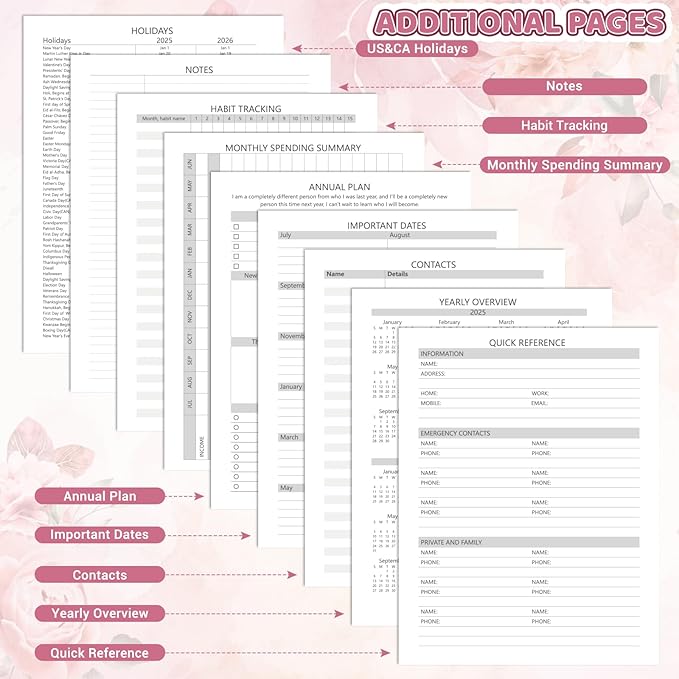 Academic Planner 2025-2026, 8.5" x 11", Weekly & Monthly Planner from JUL.2025 to JUN.2026, Column View Calendar Organizers, Spiral Hardcover Agenda Book with Tabs for Office School Supplies, Floral