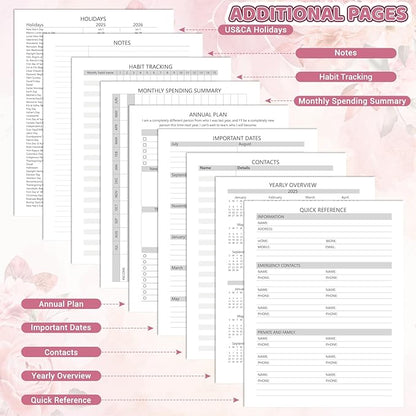 Academic Planner 2025-2026, 8.5" x 11", Weekly & Monthly Planner from JUL.2025 to JUN.2026, Column View Calendar Organizers, Spiral Hardcover Agenda Book with Tabs for Office School Supplies, Floral