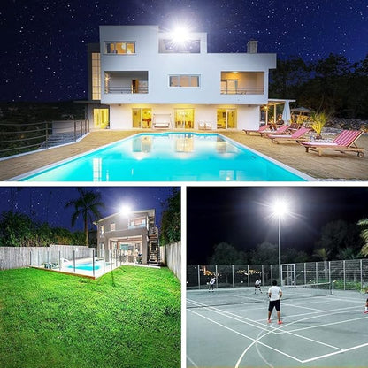 3 Pack 150W LED Flood Light Outdoor,Super Bright Exterior Security Light with Plug,IP66 Waterproof Flood Light, 15500LM 5000K Daylight White Floodlight for Yard, Garden,Basketball Court, Arena