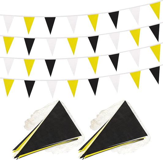 100 Ft White Yellow Black Pennant Banner Flag, 60 Pcs String Hanging DIY Bunting Flags for Party, School, Wedding, Carnival, Celebrations, Outdoor and Indoor Decorations (White Yellow Black)