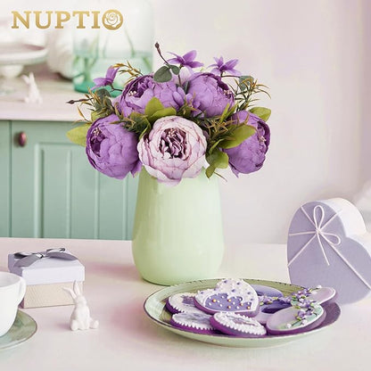 NUPTIO Flower Balls Flowers for Centerpieces: 10 Pcs 9.4 inch Diam Purple Artificial Peony Fake Flower Ball Arrangement Bouquet Wedding Centerpieces for Tables Wedding Centerpiece Decorations