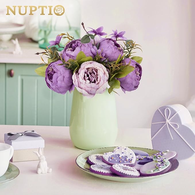 NUPTIO Peony Artificial Flowers for Centerpieces: 2 Pcs 9.4 inch Diam Purple Faux Peony Flowers Fake Flower Balls Arrangement Bouquet Wedding Centerpieces for Tables Wedding Centerpiece Decorations