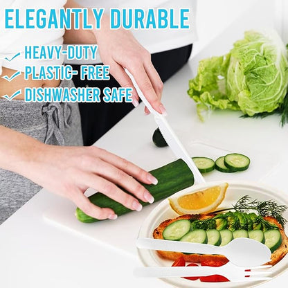 250 Count Large Compostable Forks Spoons Knives Flatware Set, White Heavy-duty Disposable Cutlery Eating Utensils (7 in.) BPI Certified