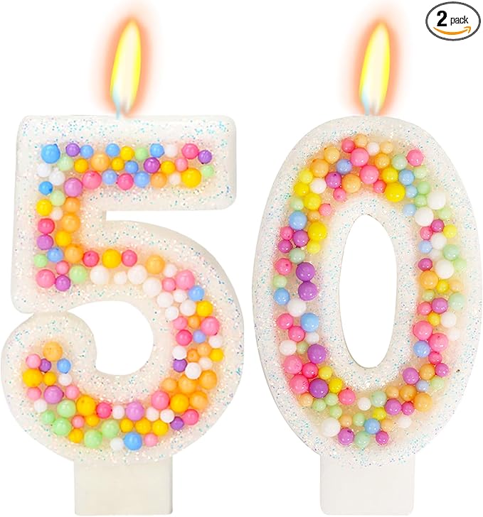 50th Birthday Candle for Cake, Colorful Macaron Numeral Candles for Women/Girl, Theme Birthday Party Cake Decorations, Cake Topper for Birthday Party Supplies (Number 50)