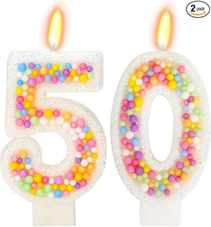 50th Birthday Candle for Cake, Colorful Macaron Numeral Candles for Women/Girl, Theme Birthday Party Cake Decorations, Cake Topper for Birthday Party Supplies (Number 50)