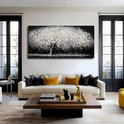 NBAODAN Canvas Wall Art Decor Black and White Wall Art Tree and Flowers Pictures for Living Room Landscape Artwork Nature Canvas Prints for Bedroom Office 24x48 Inch