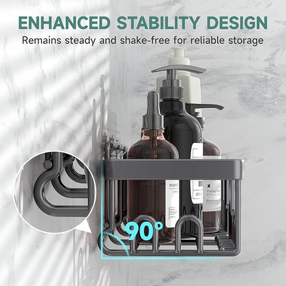 Veken Rustproof & Waterproof Shower Caddy 6-Pack, No Drilling Adhesive Shelves Rack with Soap Holder, Large Capacity Bathroom Organizers and Storage, Wall-Mounted Kitchen & Home Decor, Dark Grey