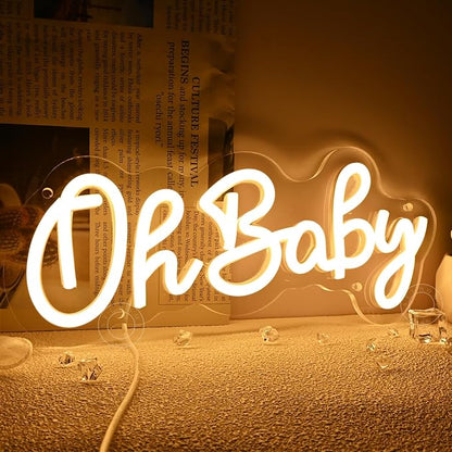 SYLHOME Oh Baby Led Neon Light Sign Nursery Bedroom Wall Decor Sign Baby Shower Kids Birthday Christmas Party Backdrop Decor 11.8" X 5.1" USB