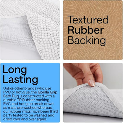 GORILLA GRIP Bathroom Rug Sets 3 Piece, Bath Mat Set and Oval Toilet Base with Rubber Backing, Plush Absorbent Shaggy Chenille Washable Mats, Includes 24x19.5, 24x17 and 30x20 Inch Rugs, Cream