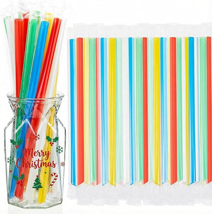 Tessco for you 600 Pcs 9.84 Inch Jumbo Smoothie Straws Bulk Large Plastic Disposable Bubble Tea Straws Wide-Mouthed Individually Wrapped for Tall Homemade Milkshakes Drinking (Bright Color)