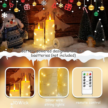 Flameless Candles with Embedded Star String - Battery Operated LED Candles, with Remote,12 Ivory Flickering Candles for Christmas, Weddings, Home Decor & Party,(D 2.3"×H 5" 6" 7")