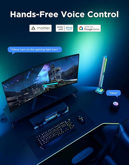 Govee Gaming Light Bars Pro, Upgraded 16-Inch Smart Triple-Sided RGBIC Illumination Wi-Fi LED Gaming Lights, Music Sync & 60+ Scene Modes, Works with Alexa & Google Home, Game Room Decor