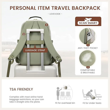 LOVEVOOK Laptop Backpack for Women with Pouch Pocket for Large Capacity Cup,18 Inch Laptop Computer Bag Travel Backpack Purse,Waterproof Work College Teacher Bags,White-Bean Green-Dark Olive Green