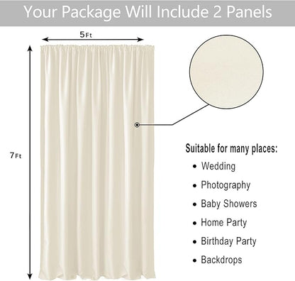 Hiasan Champagne Screen Backdrop Curtains for Parties, Polyester Photography Backdrop Drapes for Family Gatherings, Wedding Decorations, 5ftx7ft, Set of 2 Panels
