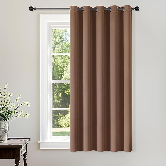 ChrisDowa Blackout Curtains 70 inches Wide for Bedroom - Extra Wide Grommet Thermal Insulated Room Darkening Curtains for Living Room (1 Panel, Cappuccino, 70 x 63 Inch)