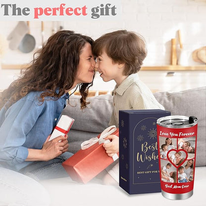 Personalized Tumbler with Pictures Text, Custom Photo Stainless Steel Coffee Tumbler, Coffee Travel Mug Cup 20 Oz Custom Gifts for Fathers Day Christmas Birthday for Dad Mom Kids