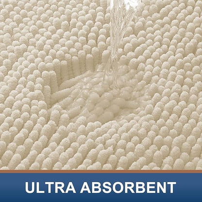 Smiry Luxury Chenille Bathroom Rugs 30x20, Extra Soft and Absorbent Shaggy Bath Mat, Machine Washable, Non-Slip Plush Carpet Runner for Tub, Shower, and Floor, Home Decor Accessories, Sand