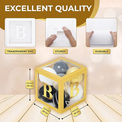 Baby Shower Boxes with Letters – Gold Boxes with Gold & Black Balloons – 44-Piece Gender Reveal & Party Decoration Set by Vellax