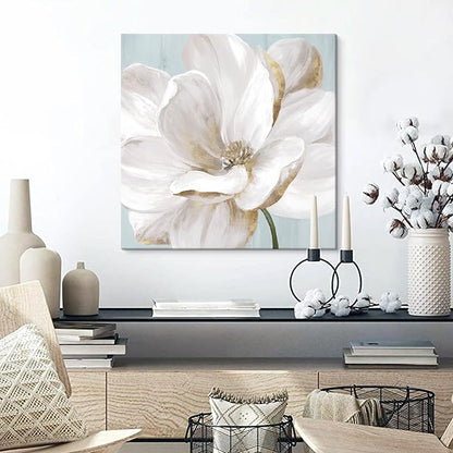 SEVEN WALL ARTS White Magnolia Wall Art Flower Artwork Floral Canvas Painting Vintage Nature Botanical Painting Modern Farmhouse Wall Decor for Bedroom Living Room Bathroom Office 24"x24"