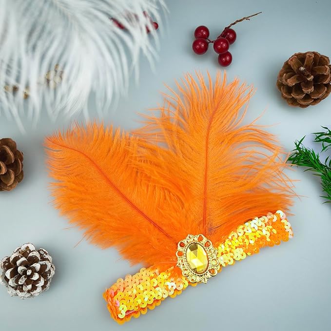 Feather Headpiece Sequins Headbands 1920s Flapper Showgirl Headpieces for Women Girls Carnival Party Accessories