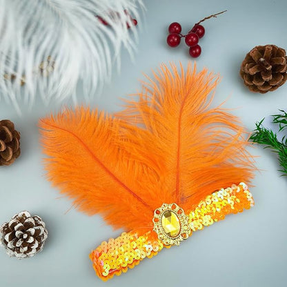 Feather Headpiece Sequins Headbands 1920s Flapper Showgirl Headpieces for Women Girls Carnival Party Accessories