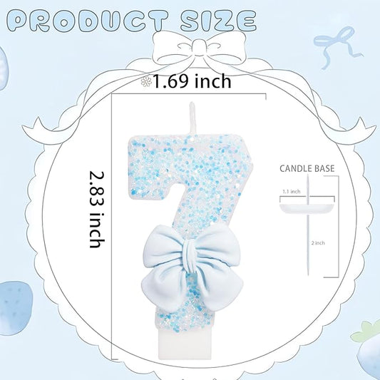 Birthday Candle for Cake, Blue Bow Number Candles, 2.76 inch Number, Cake Topper Decoration for Birthday Party (Number 7)